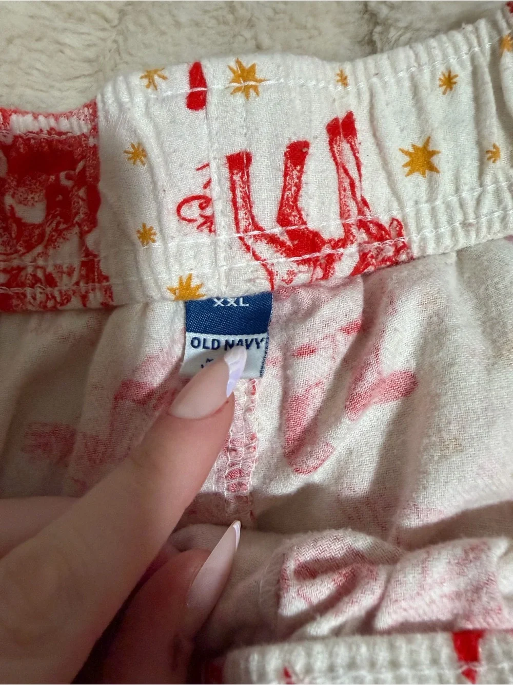 Red Santa Print Pajama Pants - White/Red